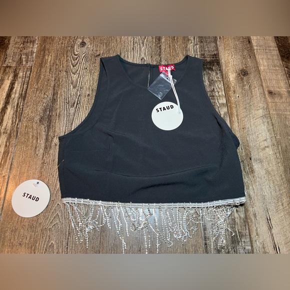 Staud NWT Kaz Top Bedazzled Fringe Crop Top Size 2 - Picture 2 of 6